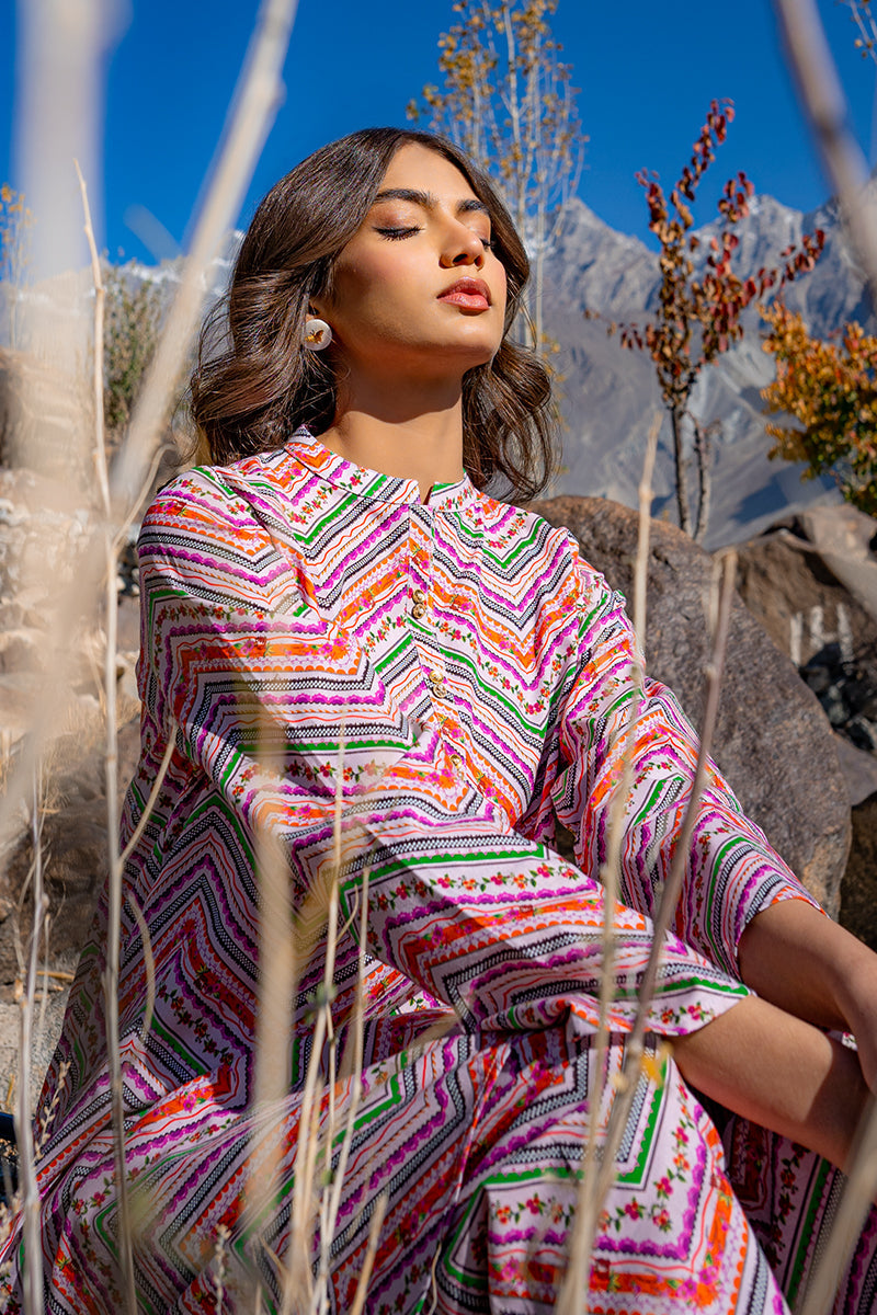 Vibrant Multicolor Chevron Print Kurta Set