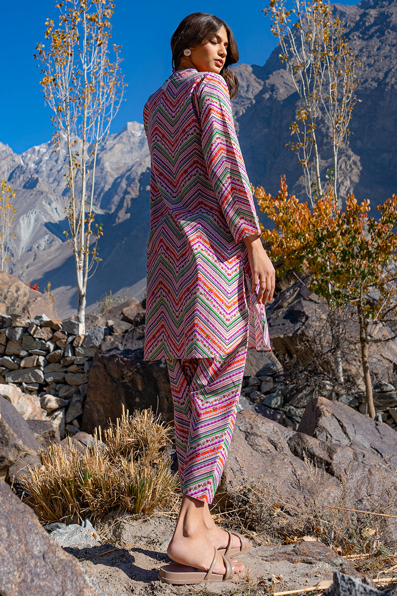 Vibrant Multicolor Chevron Print Kurta Set