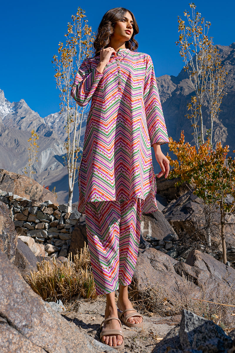 Vibrant Multicolor Chevron Print Kurta Set